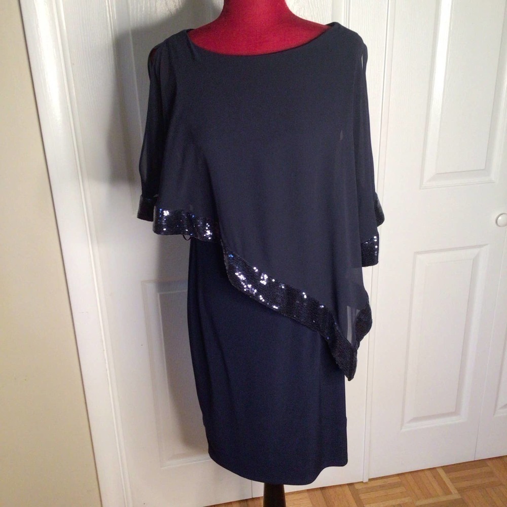 NWT Scarlett  Navy Blue Beaded Cape dress‎ sz10